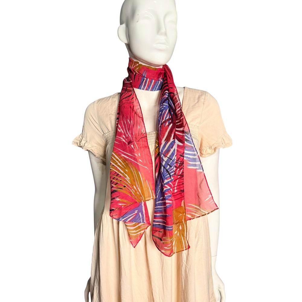 Pink Tropical Palm Leaf Nylon Chiffon Scarf Lightweight Head Wrap 13x60 resort
